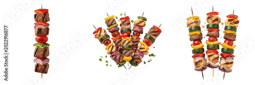 Obraz na płótnie Grilled Skewer Collection: Gourmet Meat and Vegetable Kabobs with Bell Peppers,