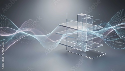 Futuristic technology digital abstract holographic background with glowing layered particle atmosphere