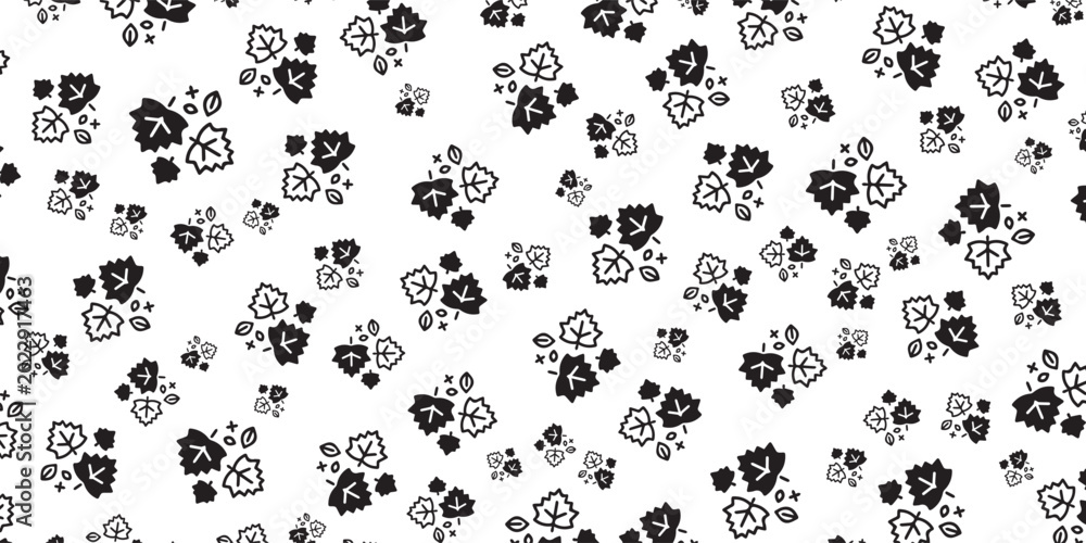 Fototapeta premium Seamless Pattern of Black and White Floral Motifs.