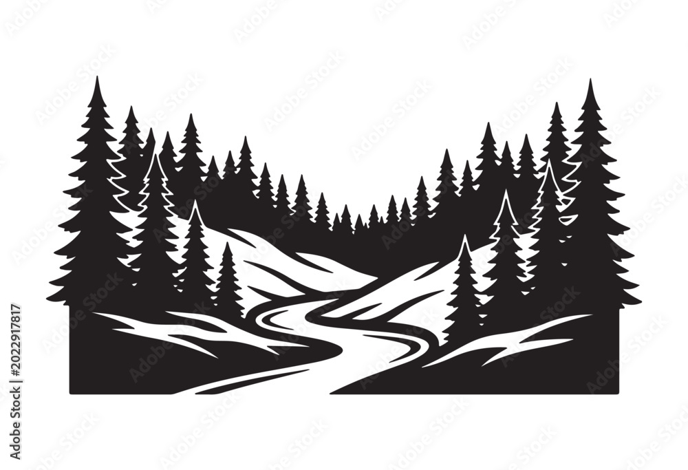 Fototapeta premium Pine tree forest silhouette. Christmas trees vector illustration.