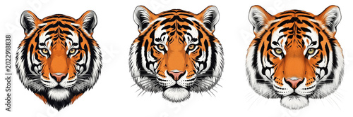 Bild auf Leinwand Royal Bengal Tiger Head Isolated PNG Transparent Background Wild Animal Mascot S