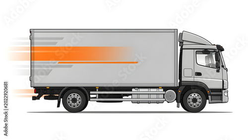 Cuadro en lienzo white delivery truck with orange speed lines moving fast on a transparent backgr