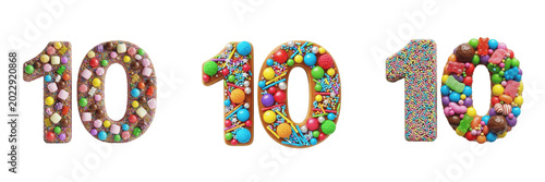 Bild auf Leinwand Creative Birthday Number 10 Ten Made of Colorful Coated Chocolate Candies Dragee