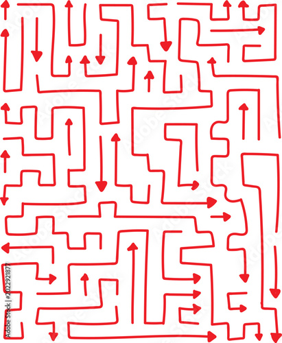 Canvastavla Intricate red hand drawn maze pattern featuring multiple directional arrows crea