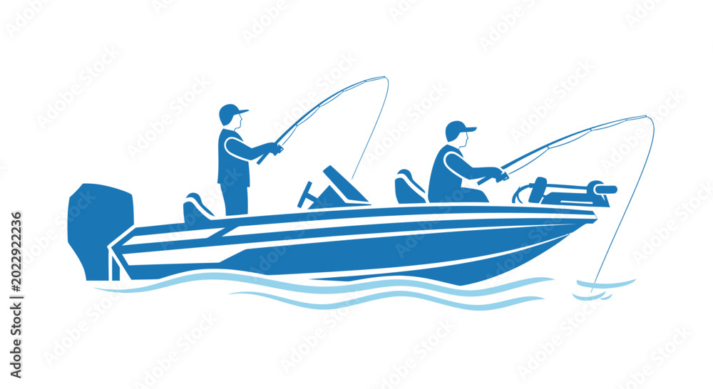 Εκτύπωση καμβά Two people fishing from a boat on the water, recreational activity