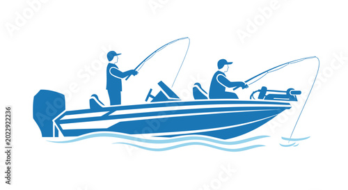 Canvas Print Two people fishing from a boat on the water, recreational activity