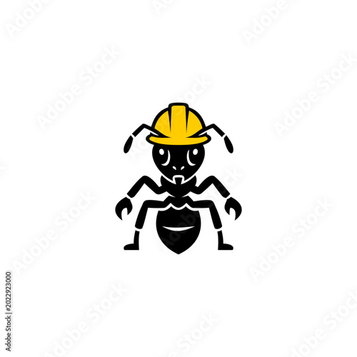 Photos A clean vector illustration of a hard-working ant wearing a yellow construction