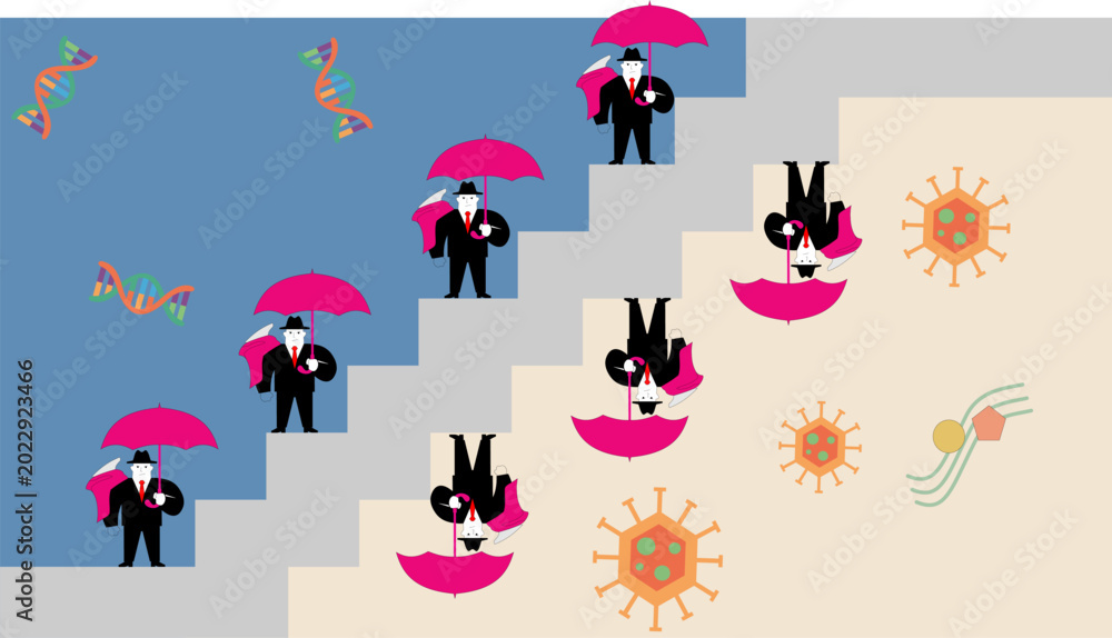 Fototapeta premium Immune system defense concept vector illustration. Antibodies protecting human body and DNA from virus and bacteria infection