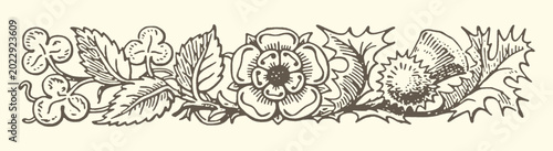 Canvas Print Floral and leaf border design with line art nouveau art deco botanical decoratio