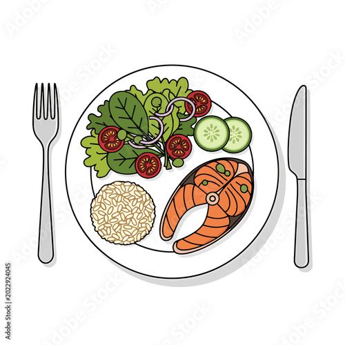 Shrimp on plate with salad rice.