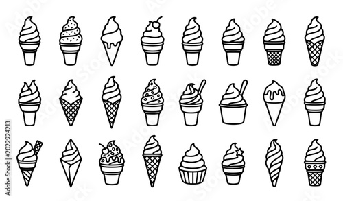 Bild auf Leinwand A clean minimal vector illustration set of ice cream icons displayed in a balanced grid on a solid white background