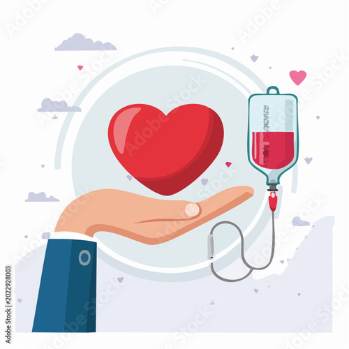 Blood Donation Concept with Heart and IV Bag