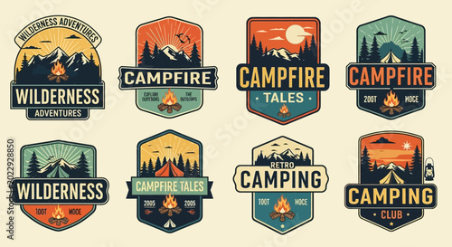 Vintage Wilderness Campfire and Outdoor Adventure Badges