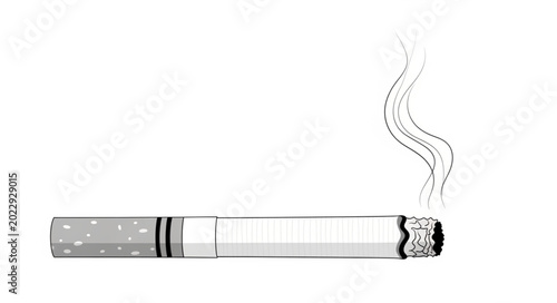 Foto Lit Cigarette with Smoke Rising Isolated on White Background.