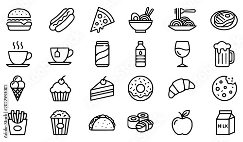 Cuadro en lienzo Editable stroke food icon bundle pixel perfect linear vector illustration