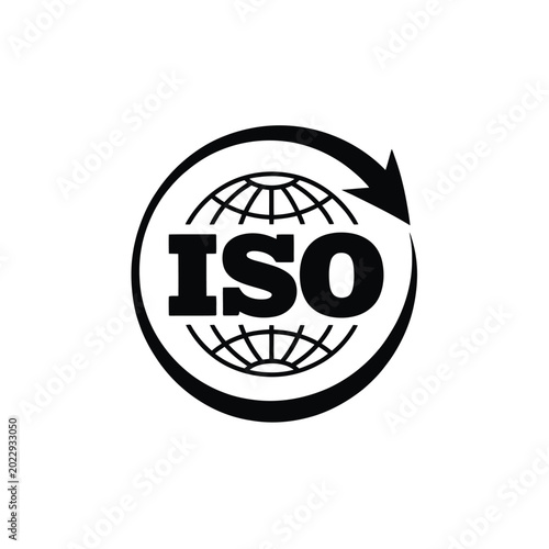 iso logo with globe and arrow black and white