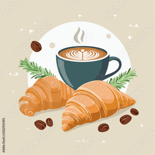 Coffee and Croissants with Latte Art
