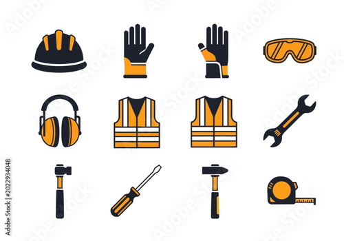 фотографія Construction tools and safety equipment set.