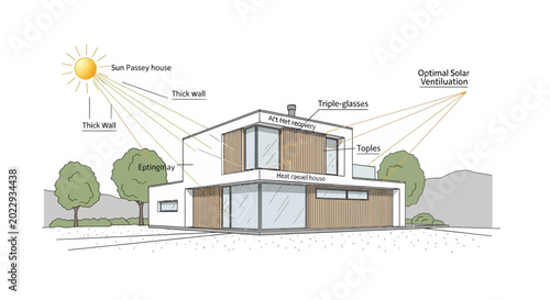 Fotografie Sustainable House Design: Passive Solar House with Triple Glazing and Thick Wall