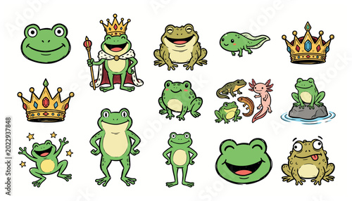 Obraz na płótnie Cartoon Frog Royal Characters.
