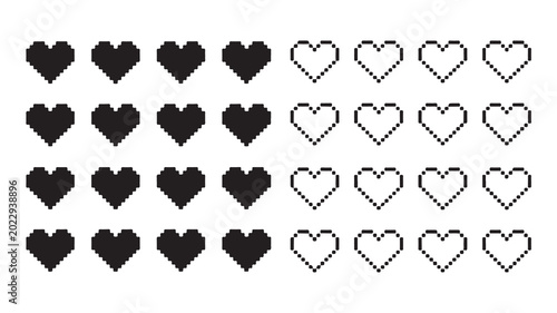 Fotografía Pixel heart icon, health bar, game life bar, game ui, life icon, heart rate, game assets