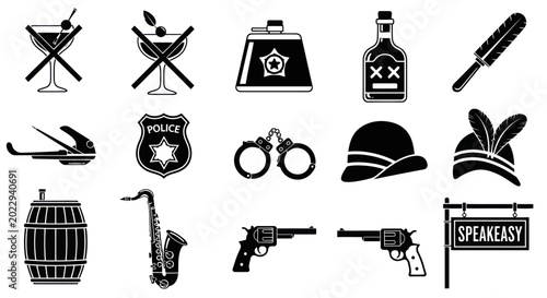 Canvastavla Prohibition era police operation raid at a speakeasy location with various objec