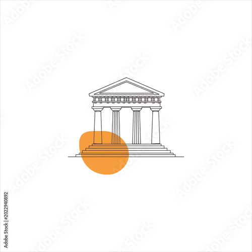 Minimalist outline icon of a classical greek temple building isolated on white background