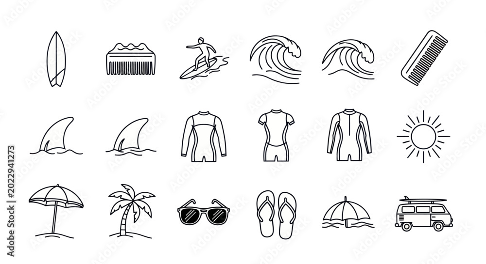 Fototapeta premium Beach scene with various summer icons and objects on display
