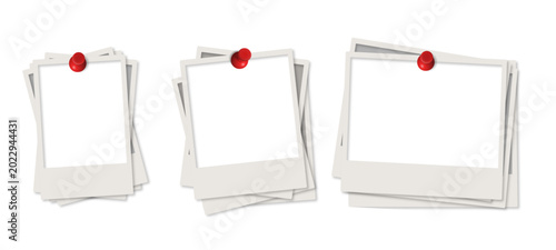 collection of different shaped instant type photo vector realistic with thumbtack pin