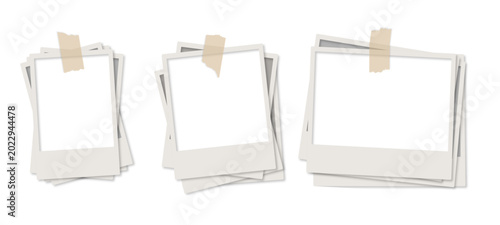 collection of different shaped instant type photo vector realistic with scoth tape