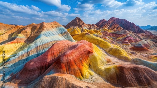 Rainbow colored rock formations in zhangye danxia national geological park, china