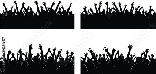 Foto Black silhouette illustrations of crowds of people with raised arms and hands ce