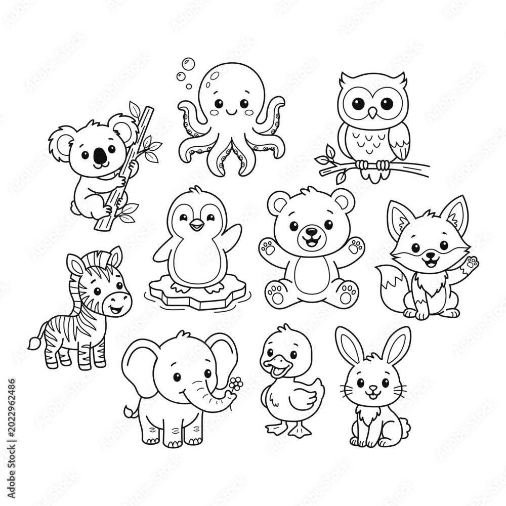 Obraz premium Cute Baby Animal Outlines Set for Coloring Book and Kids Education