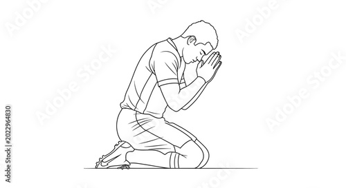 Canvastavla Soccer Player Praying on Knees, Hopeful Gesture, Sports Emotion, Line Art