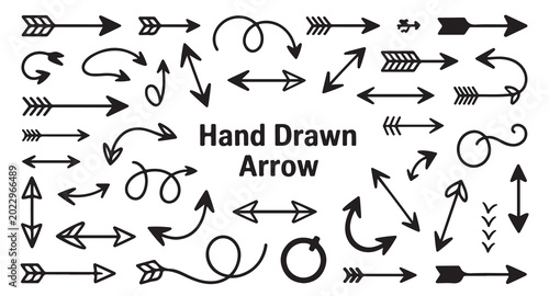 Tableau sur toile Large variety of hand drawn arrow sketches with various heads and shafts for illustration