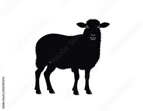 A simple, stark illustration depicts a black ovine creature standing proudly against a white backdrop. It has a fluffy wool coat