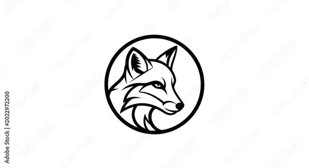 Εκτύπωση καμβά Stylized Fox Head Silhouette Inside Circle, Minimalist Logo Design