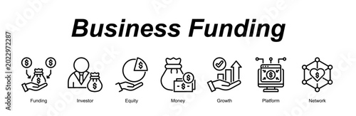 Fotografie Business Funding web banner icon concept for with icon of Funding, Investor, Equity, Money, Growth, Platform, Network