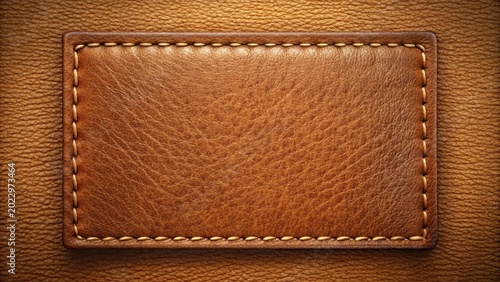 Rectangular brown leather patch with visible stitching around the edges