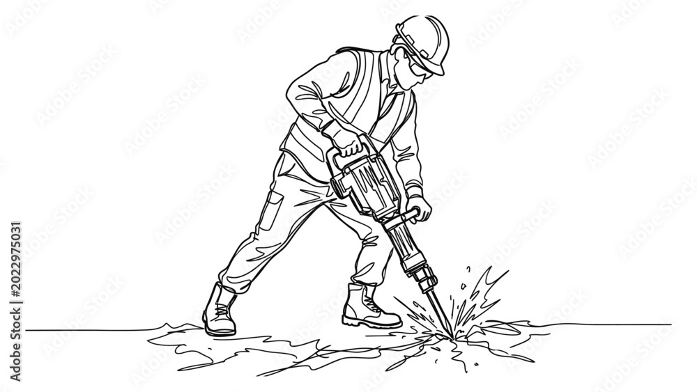 Fototapeta premium Man using jackhammer on construction site.
