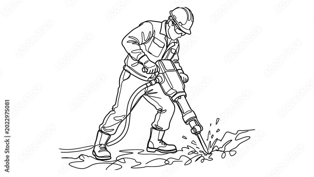 Obraz premium Man using jackhammer on construction site.