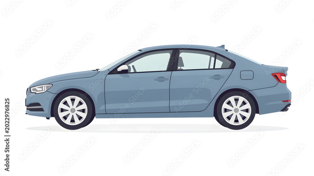 Fototapeta premium blue sedan car side view modern design urban transportation vehicle concept