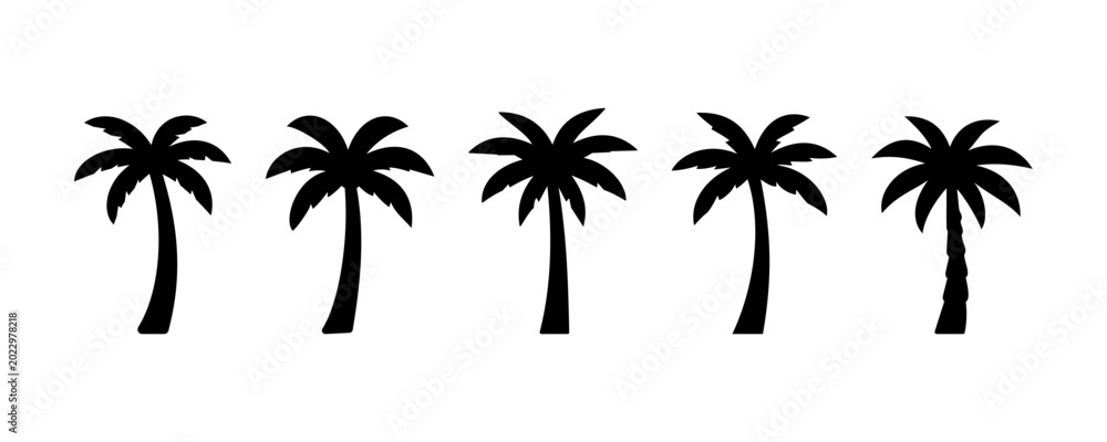 Fototapeta premium Set of palm tree silhouettes isolated on white background