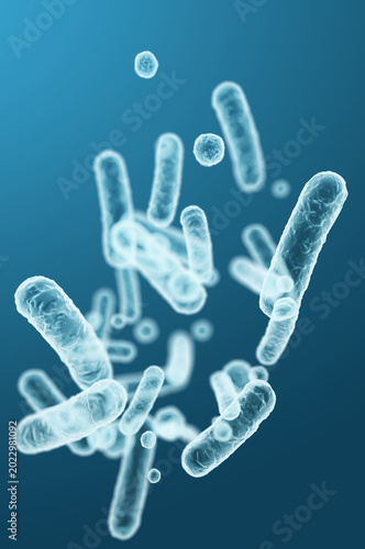 Medical 3D rendering of Enterobacteriaceae gram-negative rod-shaped bacteria, gut microbiome and infection causative agents. 3D rendering illustration
