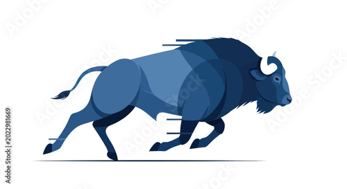Quadro em tela Dynamic Bison Illustration - Abstract Blue Animal Silhouette in Motion