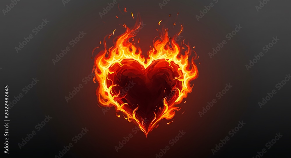 Fototapeta premium Burning Heart Symbolizing Intense Passion and Love