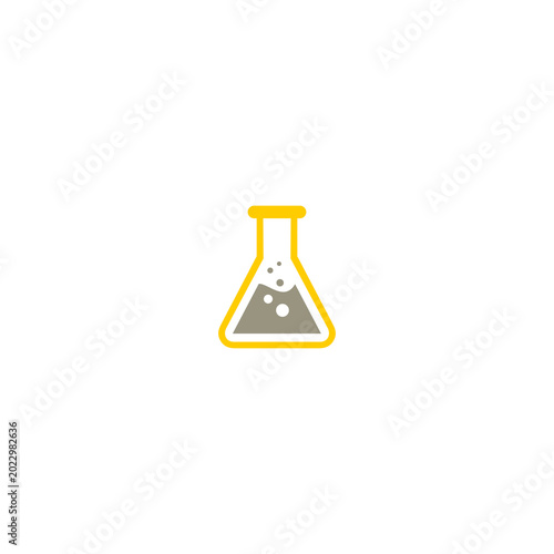 Stylized vector icon of a laboratory flask containing a bubbling grey liquid, symbolizing chemical reactions, experimentation, and scientific research