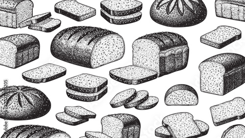 Cuadro en lienzo Wooden Engraving Whole Wheat Bread on White Background