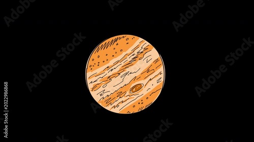 Hand drawn Jupiter planet rotating loop with alpha channel transparent background
