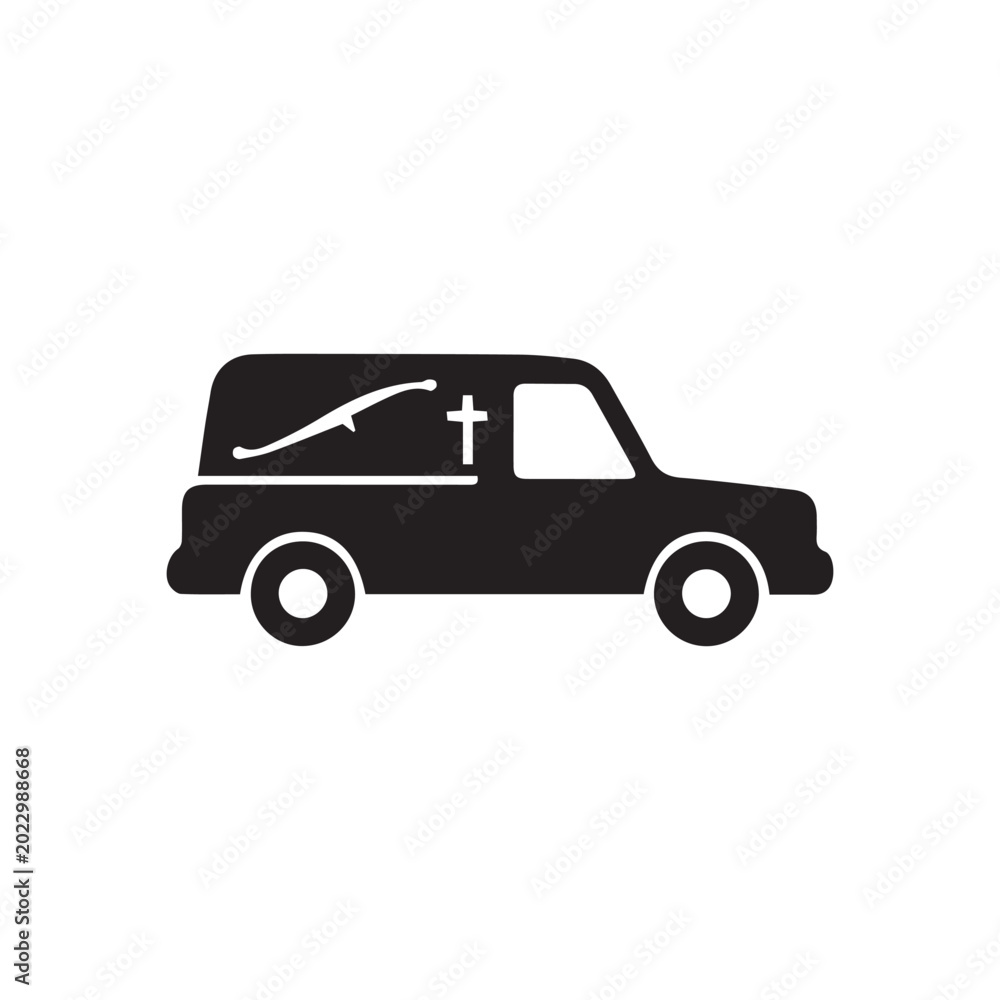 Fototapeta premium Funeral hearse with cross and floral design